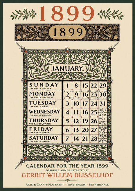 Gerrit Willem Dijsselhof January. Calendar for 1899. No3 - Poszter