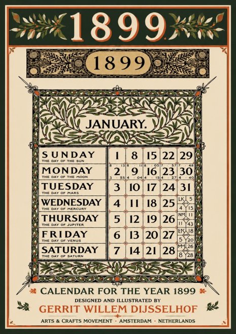 Gerrit Willem Dijsselhof January. Calendar for 1899. No5 - Poszter