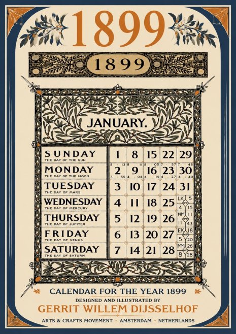 Gerrit Willem Dijsselhof January. Calendar for 1899. No6 - Poszter