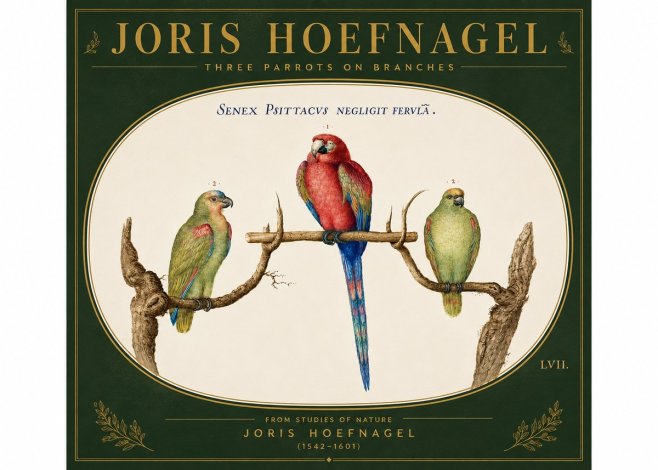 Joris Hoefnagel Three Parrots No6 - Poszter
