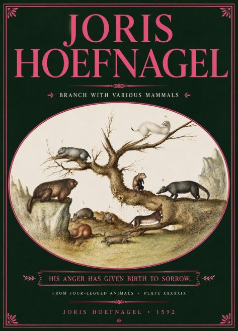 Joris Hoefnagel Branch with Various Mammals No6 - Poszter
