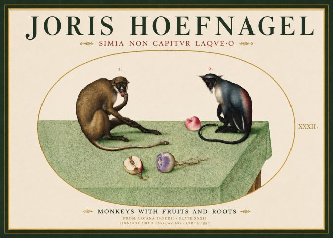 Joris Hoefnagel Monkeys with Fruits and Roots No3 - Poszter