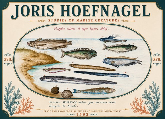 Joris Hoefnagel Plate Xvii from "De Piscibus Et Aquatilibus Animalibus" No6 - Poszter