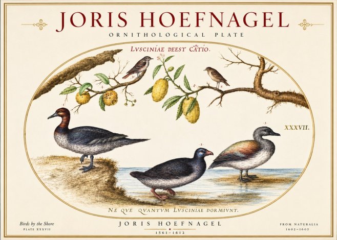 Joris Hoefnagel Plate Xxxvii from the Four Books of Birds No6 - Poszter