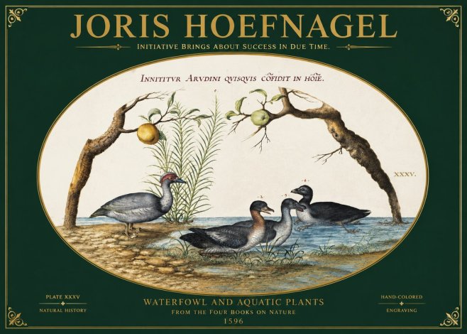 Joris Hoefnagel Waterfowl and Aquatic Plants No2 - Poszter