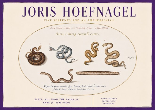 Joris Hoefnagel Five Serpents and an Amphisbaenian No3 - Poszter