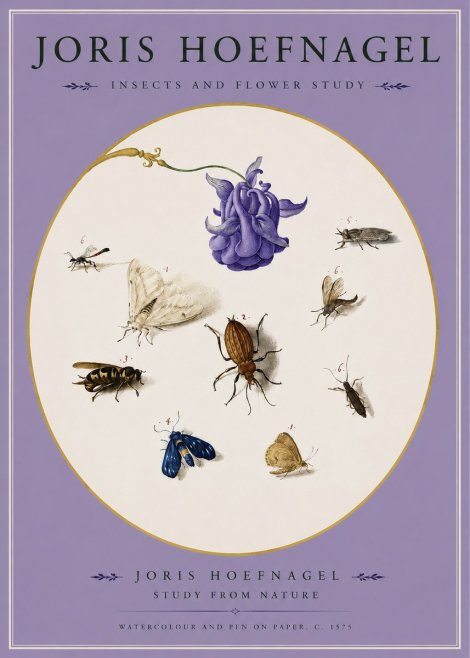 Joris Hoefnagel Studies of Insects and Flowers No3 - Poszter