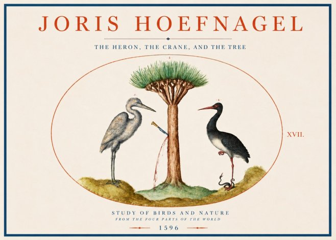 Joris Hoefnagel The Heron, the Crane, and the Tree No3 - Poszter
