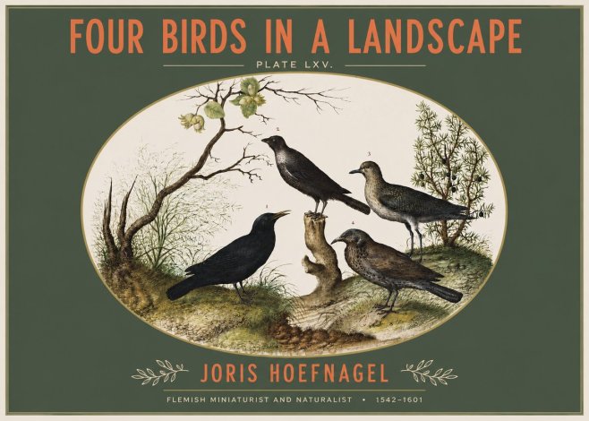 Joris Hoefnagel Four Birds in a Landscape No3 - Poszter