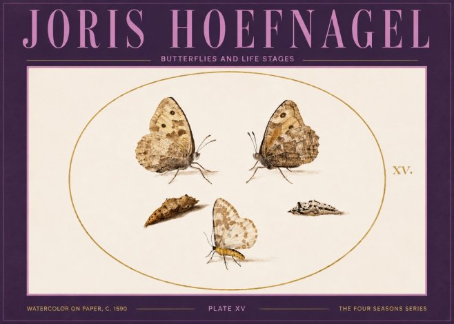 Joris Hoefnagel Butterflies and Life Stages - Plate Xv No4 - Poszter