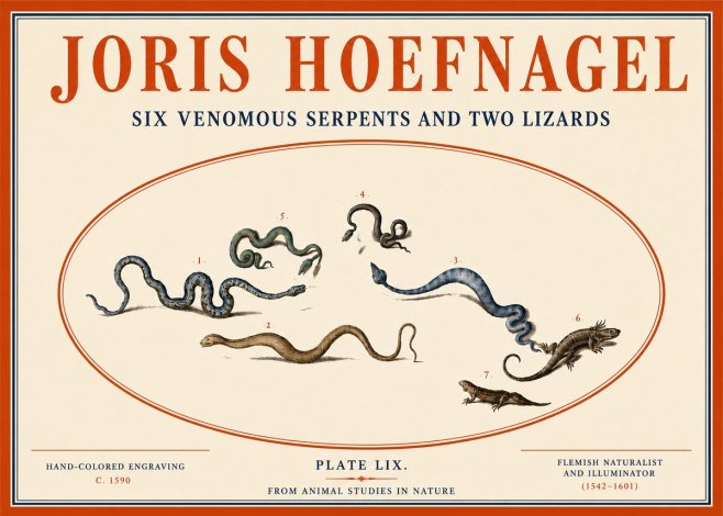 Joris Hoefnagel Six Venomous Serpents and Two Lizards No4 - Poszter