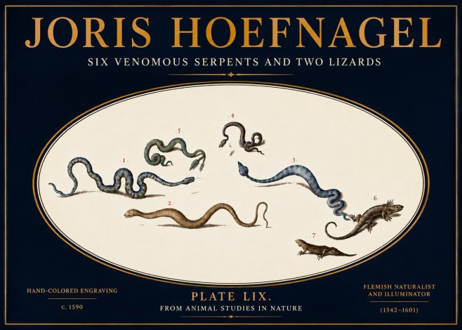 Joris Hoefnagel Six Venomous Serpents and Two Lizards No5 - Poszter