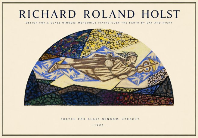 Richard Roland Holst Design for a Glass Window: Mercurius Flying over the Earth by Day and Night No1 - Poszter
