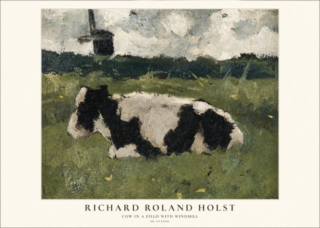 Richard Roland Holst Cow in a Field with Windmill No1 - Poszter