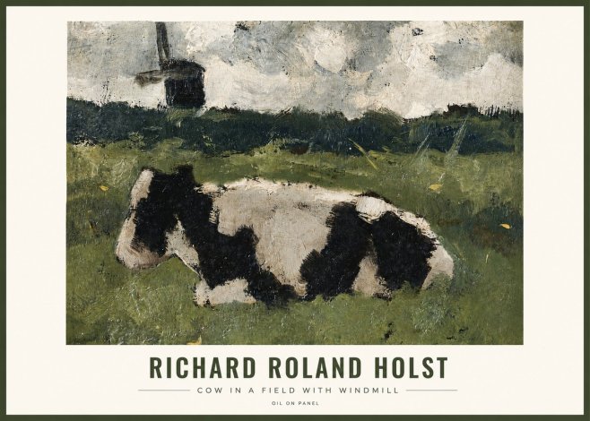 Richard Roland Holst Cow in a Field with Windmill No2 - Poszter