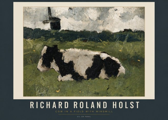 Richard Roland Holst Cow in a Field with Windmill No5 - Poszter