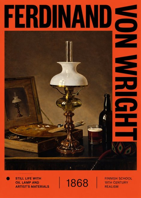 Ferdinand von Wright Still Life with Oil Lamp and Artist's Materials No2 - Poszter