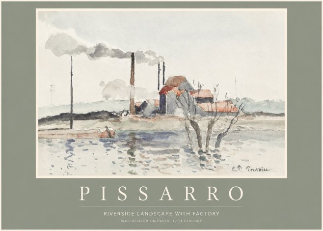Pissarro Riverside Landscape with Factory No2 - Poszter