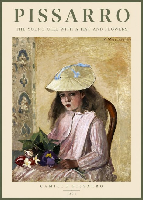 Pissarro The Young Girl with a Hat and Flowers No2 - Poszter