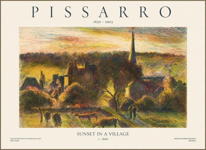Pissarro Sunset in a Village No1 - Poszter