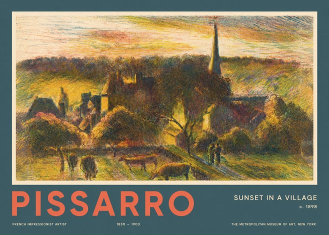 Pissarro Sunset in a Village No2 - Poszter
