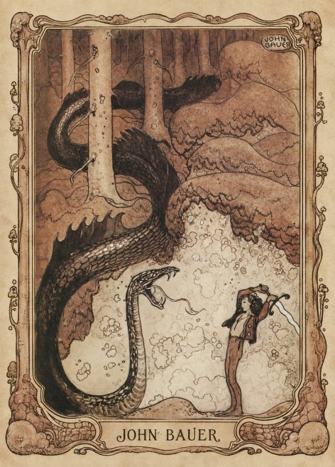 John Bauer The Boy and the Serpent No1 - Poszter
