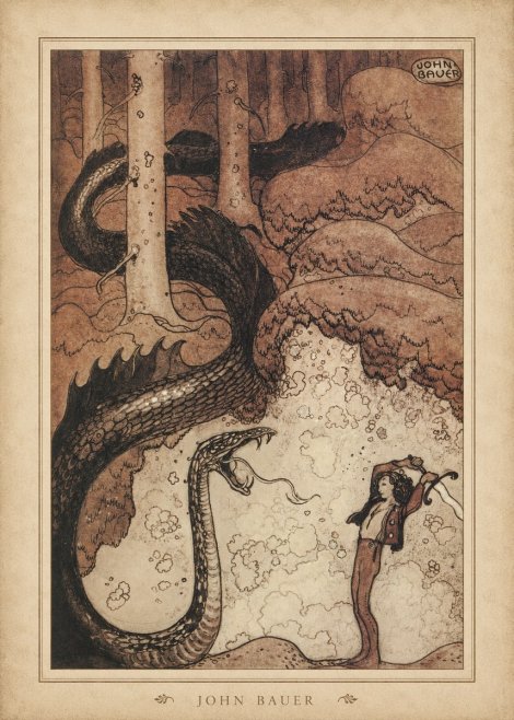 John Bauer The Boy and the Serpent No4 - Poszter