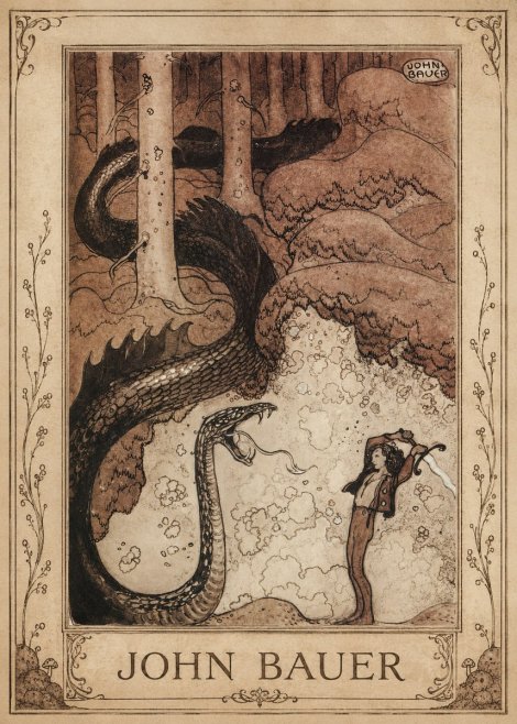 John Bauer The Boy and the Serpent No5 - Poszter