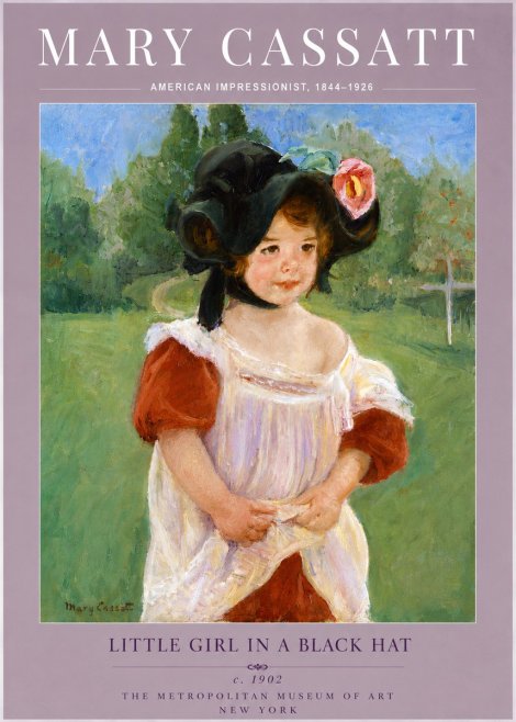 Mary Cassatt Little Girl in a Black Hat No5 - Poszter