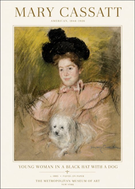 Mary Cassatt Young Woman in a Black Hat with a Dog No3 - Poszter