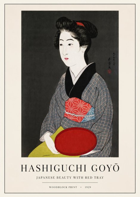 Hashiguchi Goyō Japanese Beauty with Red Tray No1 - Poszter