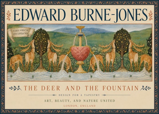 Edward Burne-Jones The Deer and the Fountain No6 - Poszter