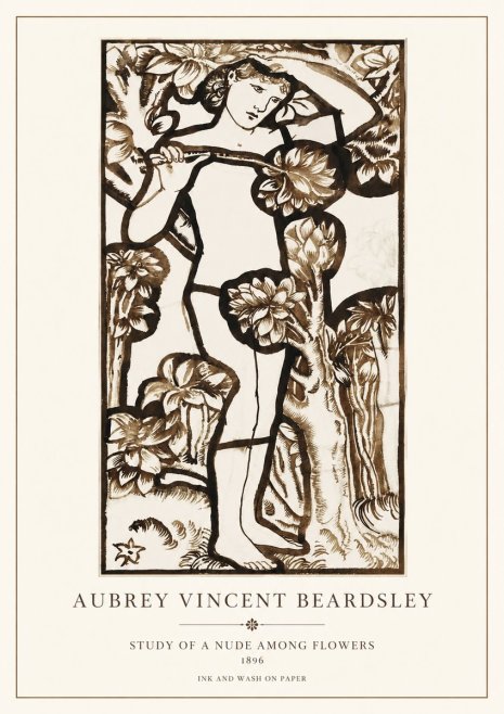 Aubrey Beardsley Study of a Nude Among Flowers No1 - Poszter