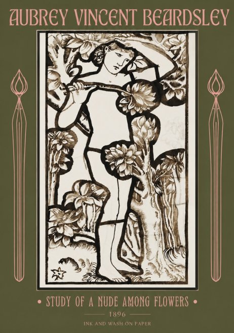 Aubrey Beardsley Study of a Nude Among Flowers No2 - Poszter