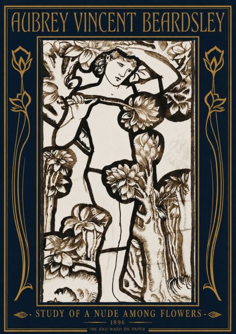Aubrey Beardsley Study of a Nude Among Flowers No4 - Poszter