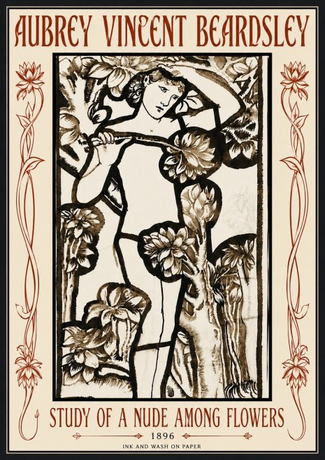 Aubrey Beardsley Study of a Nude Among Flowers No6 - Poszter