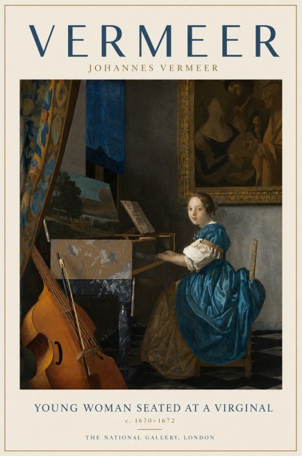 Vermeer Young Woman Seated at a Virginal No3 - Poszter