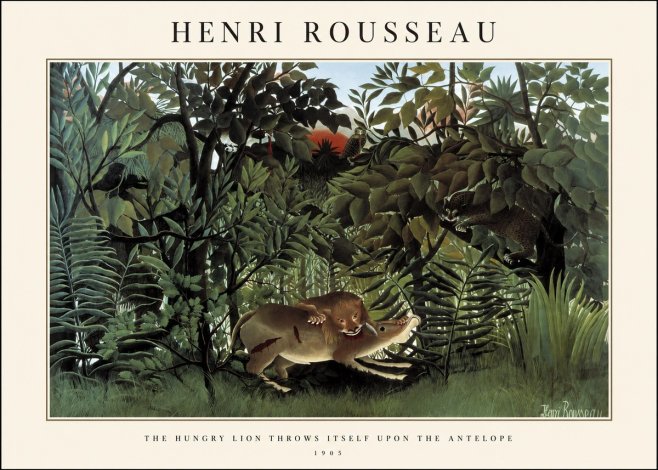 Rousseau The Hungry Lion Throws Itself Upon the Antelope No1 - Poszter
