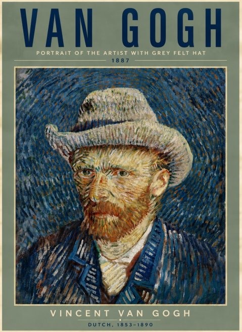 Van Gogh Portrait of the Artist with Grey Felt Hat No5 - Poszter