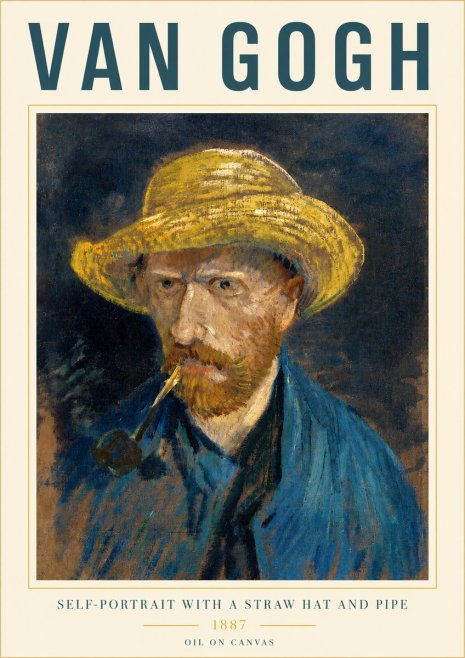 Van Gogh Self-portrait with a Straw Hat and Pipe No3 - Poszter