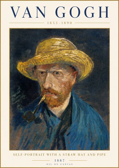 Van Gogh Self-portrait with a Straw Hat and Pipe No4 - Poszter