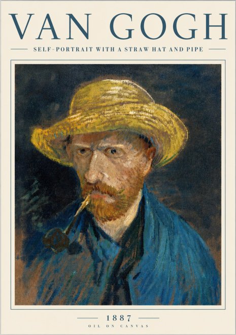 Van Gogh Self-portrait with a Straw Hat and Pipe No5 - Poszter