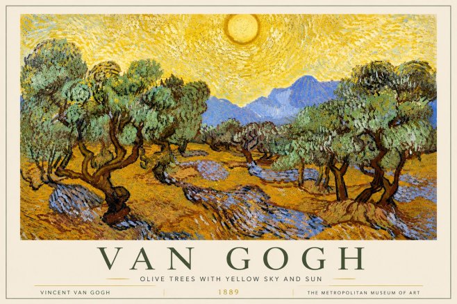 Van Gogh Olive Trees with Yellow Sky and Sun No6 - Poszter