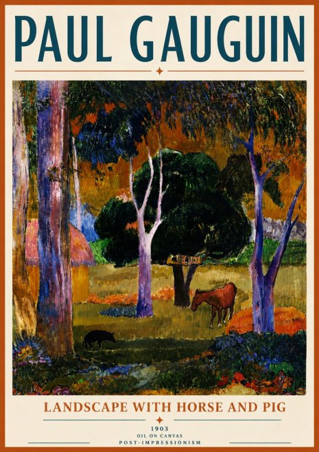 Paul Gauguin Landscape with Horse and Pig No6 - Poszter