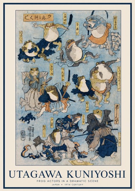 Utagawa Kuniyoshi Frog Actors in a Dramatic Scene No1 - Poszter