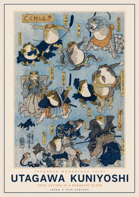 Utagawa Kuniyoshi Frog Actors in a Dramatic Scene No2 - Poszter