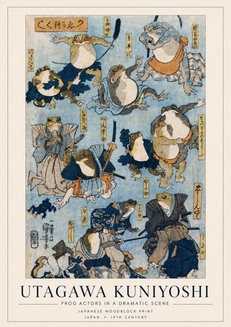 Utagawa Kuniyoshi Frog Actors in a Dramatic Scene No4 - Poszter