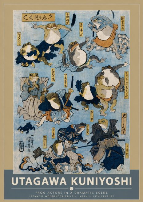 Utagawa Kuniyoshi Frog Actors in a Dramatic Scene No5 - Poszter