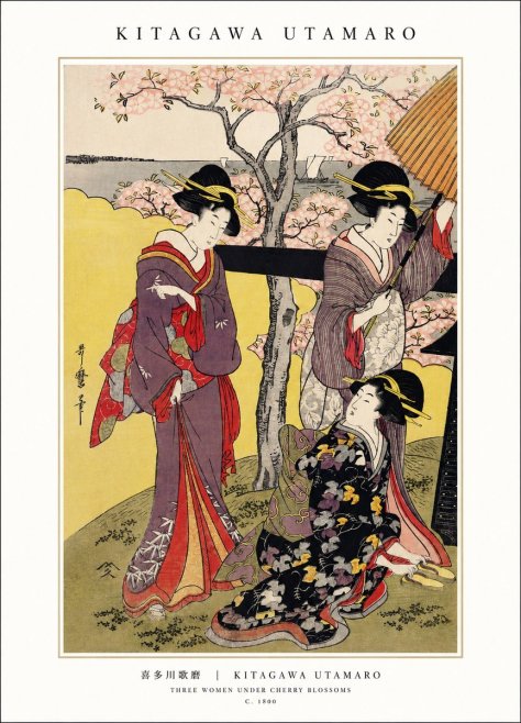 Kitagawa Utamaro Three Women Under Cherry Blossoms No1 - Poszter