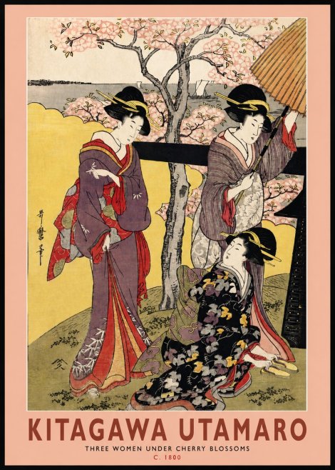 Kitagawa Utamaro Three Women Under Cherry Blossoms No2 - Poszter